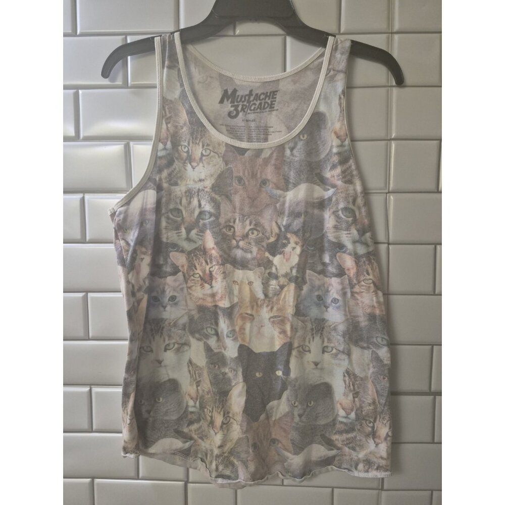 CAT Faces Allover Print TANK TOP Ladies SMALL Funny Cute Purr Meow
